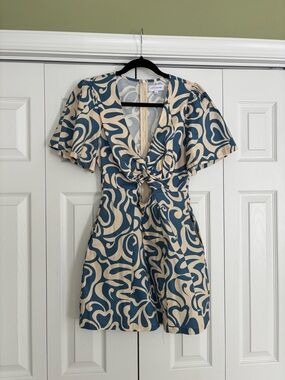 Lost + Wander Blue and Cream Patterned Dress